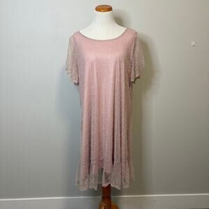 Saints and Hearts Plus Size Blush Pink Crew Neck Dot Curvy‎ Midi Dress - 1X